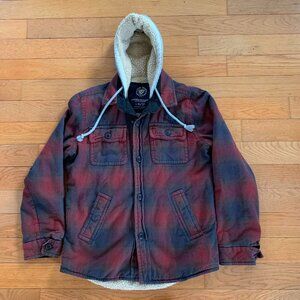 American Eagle Mens S Plaid Sherpa Lined‎ Full Button Jacket Hooded Y2K